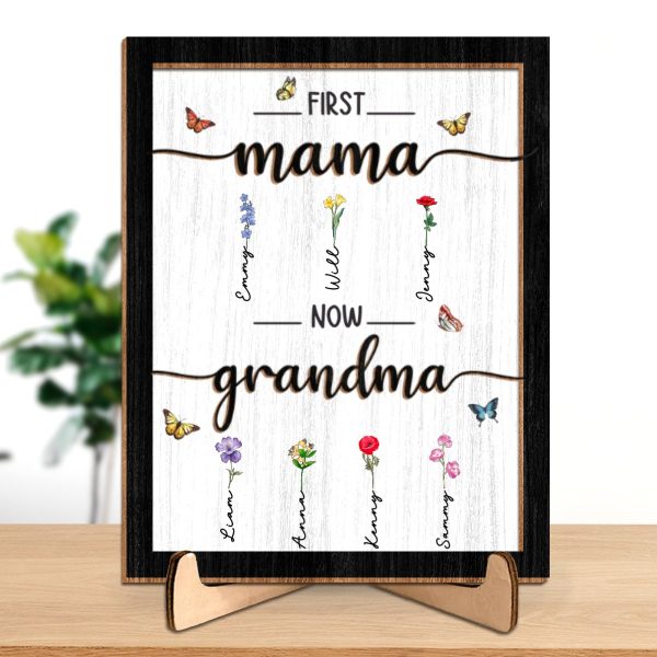 Mother - First Mom Now Grandma - Personalized 2-Layered Wooden Plaque With Stand (L) For Discount - Image 2