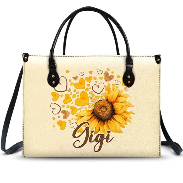 Family - Grandma Mom Kids Sunflower - Personalized Leather Bag Fashion