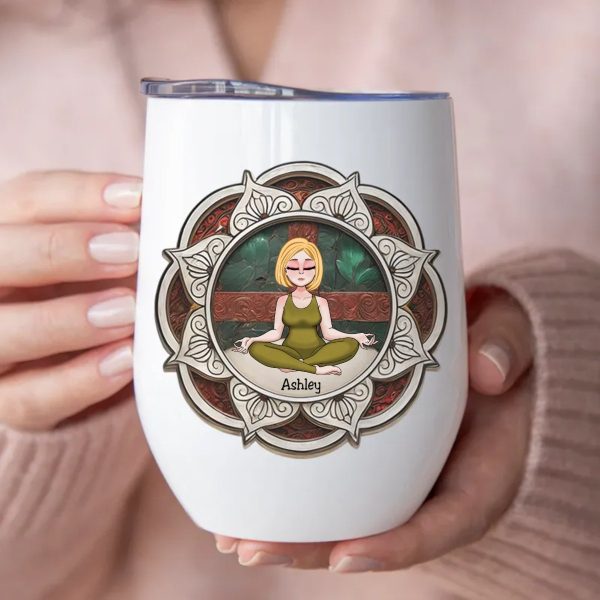 Yoga Lovers - Yoga Mandala - Personalized Wine Tumbler For Sale - Image 2