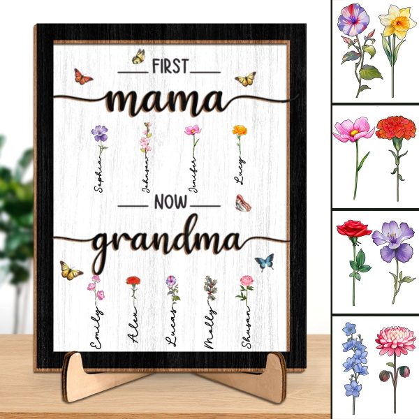 Mother - First Mom Now Grandma - Personalized 2-Layered Wooden Plaque With Stand (L) For Discount