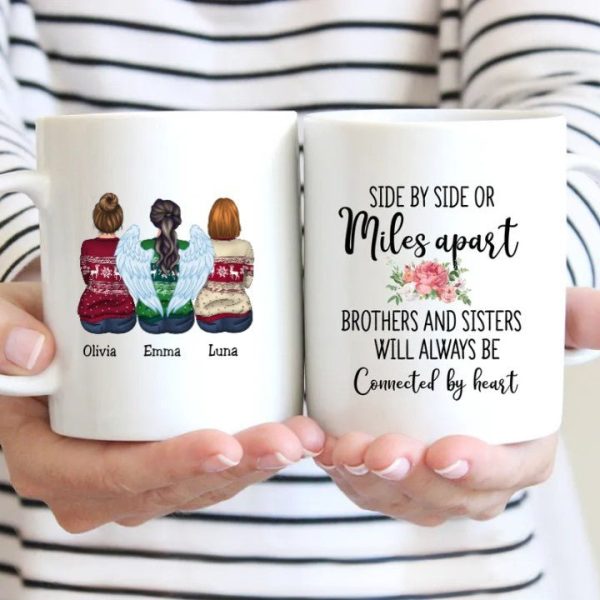 Side By Side Or Miles Apart Brothers And Sisters Will Always Be Connected By Heart - Personalized Mug Hot on Sale - Image 3