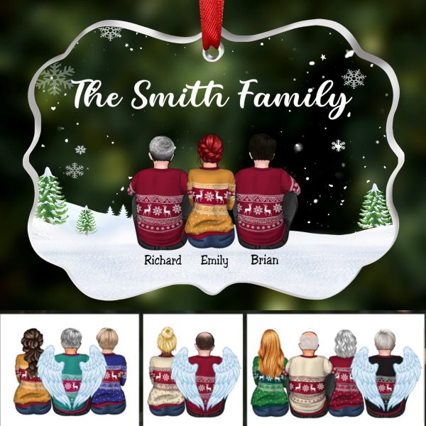 Family - Family Dad Mom Snow Background - Personalized Transparent Ornament Supply