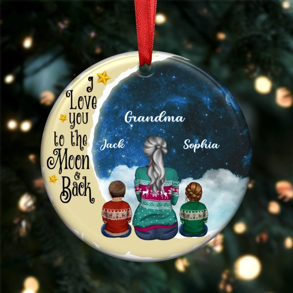 Grandma Grandkids - I love you to the moon and back - Personalized Circle Ornament (QA) on Sale - Image 2