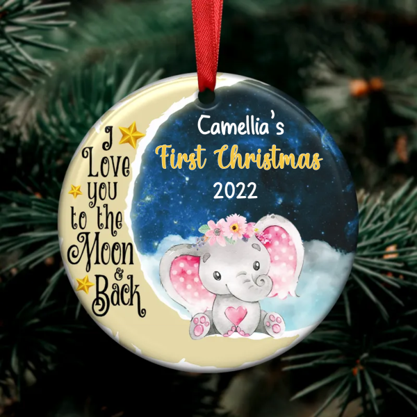 Gifts for Newborn Babies - Elephant Baby First Christmas - Personalized Circle Ornament Online Hot Sale - Image 2